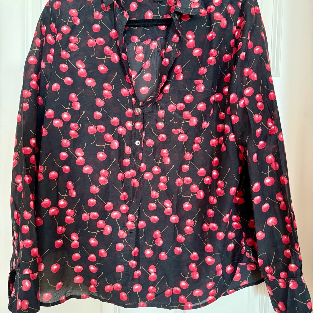 J. Crew Black Shirt with Red Cherry Design